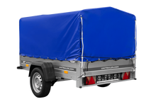 Laden Sie das Bild in den Galerie-Viewer, Einachsanhänger auf Blattfedern 200×125 UNITRAILER GARDEN 201/R KIPP mit H-800-Rahmen und blauer Plane-Neu