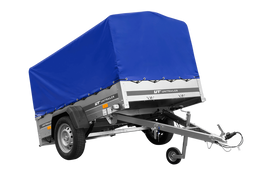 Einachsanhänger auf Blattfedern 200×125 UNITRAILER GARDEN 201/R KIPP mit H-800-Rahmen und blauer Plane-Neu