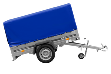 Laden Sie das Bild in den Galerie-Viewer, Einachsanhänger auf Blattfedern 200×125 UNITRAILER GARDEN 201/R KIPP mit H-800-Rahmen und blauer Plane-Neu