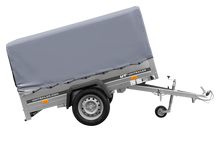 Laden Sie das Bild in den Galerie-Viewer, Einachsanhänger auf Blattfedern 200×125 UNITRAILER GARDEN 201/R KIPP mit H-800-Rahmen und grauer Plane-Neu