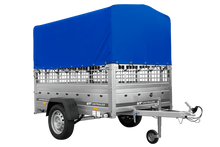Laden Sie das Bild in den Galerie-Viewer, Einachsanhänger auf Federn 200×125 UNITRAILER GARDEN 201/R KIPP mit Gitterwänden, H-800-Rahmen und blauer Plane-Neu