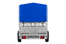Laden Sie das Bild in den Galerie-Viewer, Einachsanhänger auf Federn 200×125 UNITRAILER GARDEN 201/R KIPP mit Gitterwänden, H-800-Rahmen und blauer Plane-Neu