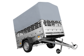 Einachsanhänger auf Federn 200×125 UNITRAILER GARDEN 201/R KIPP mit Gitterwänden, H-800-Rahmen und grauer Plane-Neu