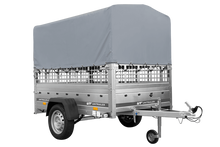 Laden Sie das Bild in den Galerie-Viewer, Einachsanhänger auf Federn 200×125 UNITRAILER GARDEN 201/R KIPP mit Gitterwänden, H-800-Rahmen und grauer Plane-Neu