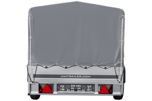 Laden Sie das Bild in den Galerie-Viewer, Einachsanhänger mit Blattfedern 264×125 UNITRAILER GARDEN 264/R KIPP mit H-800-Rahmen und grauer Plane-Neu