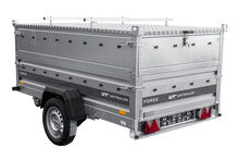 Laden Sie das Bild in den Galerie-Viewer, Einachsiger Anhänger auf Blattfedern 230×125 UNITRAILER FORCE 230/R KIPP mit BIS-Seitenwänden und Aluminiumabdeckung-Neu