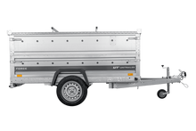 Laden Sie das Bild in den Galerie-Viewer, Einachsiger Anhänger auf Blattfedern 230×125 UNITRAILER FORCE 230/R KIPP mit BIS-Seitenwänden und Aluminiumabdeckung-Neu