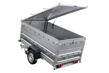 Laden Sie das Bild in den Galerie-Viewer, Einachsiger Anhänger auf Blattfedern 230×125 UNITRAILER FORCE 230/R KIPP mit BIS-Seitenwänden und Aluminiumabdeckung-Neu