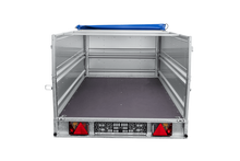 Laden Sie das Bild in den Galerie-Viewer, Einachsiger Anhänger auf Blattfedern 264×125 UNITRAILER FORCE 264/R KIPP mit BIS-Seitenwänden, H-0-Rahmen und blauer Plane-Neu
