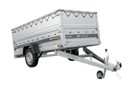 Einachsiger Anhänger auf Blattfedern 264×125 UNITRAILER FORCE 264/R KIPP mit BIS-Seitenwänden, H-0-Rahmen und grauer Plane-Neu