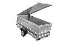 Laden Sie das Bild in den Galerie-Viewer, Einachsiger Anhänger auf Blattfedern 264×125 UNITRAILER FORCE 264/R KIPP mit BIS-Seitenwänden und Aluminiumabdeckung-Neu