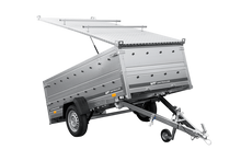 Laden Sie das Bild in den Galerie-Viewer, Einachsiger Anhänger auf Blattfedern 264×125 UNITRAILER GARDEN 264/R KIPP mit BIS-Seitenwänden und Aluminiumabdeckung-Neu