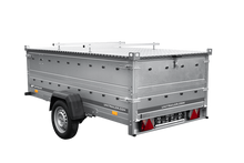 Laden Sie das Bild in den Galerie-Viewer, Einachsiger Anhänger auf Blattfedern 264×125 UNITRAILER GARDEN 264/R KIPP mit BIS-Seitenwänden und Aluminiumabdeckung-Neu