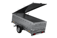Laden Sie das Bild in den Galerie-Viewer, Einachsiger Anhänger auf Blattfedern 264×125 UNITRAILER GARDEN 264/R KIPP mit BIS-Seitenwänden und Aluminiumabdeckung-Neu