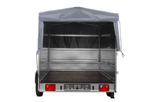 Laden Sie das Bild in den Galerie-Viewer, Einachsiger Anhänger auf Blattfedern 264×150 UNITRAILER GARDEN 265/R KIPP mit BIS-Seitenwänden, H-800-Rahmen und grauer Plane-Neu