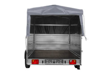 Laden Sie das Bild in den Galerie-Viewer, Einachsiger Anhänger auf Blattfedern 264×150 UNITRAILER GARDEN 265/R KIPP mit BIS-Seitenwänden, H-800-Rahmen und grauer Plane-Neu
