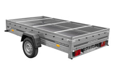 Laden Sie das Bild in den Galerie-Viewer, Einachsiger Anhänger auf Blattfedern 264×150 UNITRAILER GARDEN 265/R KIPP mit H-0-Rahmen und grauer Plane-Neu