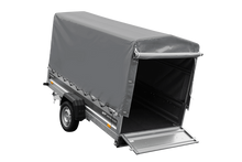 Laden Sie das Bild in den Galerie-Viewer, Einachsiger Anhänger mit Blattfedern 264×125 UNITRAILER FORCE 264/R KIPP mit H-1100 Rahmen und grauer Plane-Neu