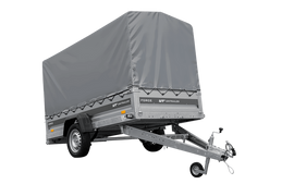 Einachsiger Anhänger mit Blattfedern 264×125 UNITRAILER FORCE 264/R KIPP mit H-1100 Rahmen und grauer Plane-Neu