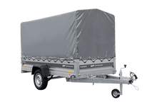 Laden Sie das Bild in den Galerie-Viewer, Einachsiger Anhänger mit Blattfedern 264×125 UNITRAILER FORCE 264/R KIPP mit H-1100 Rahmen und grauer Plane-Neu