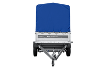 Laden Sie das Bild in den Galerie-Viewer, Einachsiger Anhänger mit Blattfedern 264×125 UNITRAILER FORCE 264/R KIPP mit H-1100 Spriegel und blauer Plane-Neu