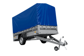 Einachsiger Anhänger mit Blattfedern 264×125 UNITRAILER FORCE 264/R KIPP mit H-1100 Spriegel und blauer Plane-Neu