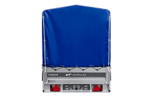 Laden Sie das Bild in den Galerie-Viewer, Einachsiger Anhänger mit Blattfedern 264×125 UNITRAILER FORCE 264/R KIPP mit H-1100 Spriegel und blauer Plane-Neu