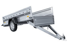 Laden Sie das Bild in den Galerie-Viewer, Einachsiger Anhänger mit Blattfedern 264×125 UNITRAILER FORCE 264/R KIPP mit H-800 Spriegel und grauer Plane-Neu
