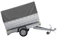 Laden Sie das Bild in den Galerie-Viewer, Einachsiger Federanhänger 230×125 UNITRAILER FORCE 230/R KIPP mit BIS-Seitenwänden, H-800-Rahmen und grauer Plane-Neu