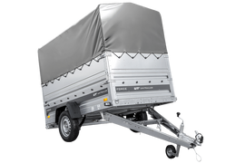 Einachsiger Federanhänger 230×125 UNITRAILER FORCE 230/R KIPP mit BIS-Seitenwänden, H-800-Rahmen und grauer Plane-Neu