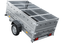 Laden Sie das Bild in den Galerie-Viewer, Faltbarer Pkw Anhänger Garden Trailer 230 KIPP mit zusätzlichen Bordwänden, Stützrad, Flachplane und Planenträgern]-Neu