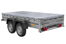 Laden Sie das Bild in den Galerie-Viewer, GARDEN TRAILER 264/2 KIPP MIT STÜTZRAD, GRAUE FLACHPLANE UND PLANENTRÄGER-Neu