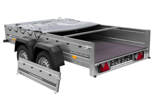 Laden Sie das Bild in den Galerie-Viewer, GARDEN TRAILER 264/2 KIPP MIT STÜTZRAD, GRAUE FLACHPLANE UND PLANENTRÄGER-Neu