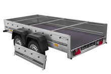 Laden Sie das Bild in den Galerie-Viewer, GARDEN TRAILER 264/2 KIPP MIT STÜTZRAD, PLANENTRÄGER UND BLAUER FLACHPLANE-Neu