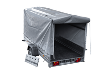 Laden Sie das Bild in den Galerie-Viewer, GARDEN TRAILER 264 KIPP MIT STÜTZRAD, H1100-HOCHSPRIEGEL UND GRAUER PLANE-Neu