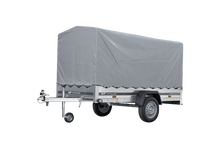 Laden Sie das Bild in den Galerie-Viewer, GARDEN TRAILER 264 KIPP MIT STÜTZRAD, H1100-HOCHSPRIEGEL UND GRAUER PLANE-Neu