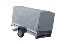 Laden Sie das Bild in den Galerie-Viewer, GARDEN TRAILER 264 KIPP MIT STÜTZRAD, H1100-HOCHSPRIEGEL UND GRAUER PLANE-Neu