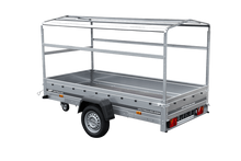Laden Sie das Bild in den Galerie-Viewer, GARDEN TRAILER 264 KIPP MIT STÜTZRAD, H1100-HOCHSPRIEGEL UND GRAUER PLANE-Neu