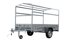 Laden Sie das Bild in den Galerie-Viewer, GARDEN TRAILER 264 KIPP MIT STÜTZRAD, H1100-HOCHSPRIEGEL UND GRAUER PLANE-Neu