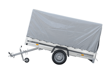 Laden Sie das Bild in den Galerie-Viewer, GARDEN TRAILER 264 KIPP MIT STÜTZRAD, H1100-HOCHSPRIEGEL UND GRAUER PLANE-Neu