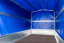 Laden Sie das Bild in den Galerie-Viewer, GARTENANHÄNGER 230 KIPP MIT STÜTZRAD, H-1100 RAHMEN UND BLAUER ABDECKUNG-Neu