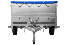 Laden Sie das Bild in den Galerie-Viewer, Großer Anhänger 750 kg GARDEN TRAILER 264 KIPP mit Bordwandaufsatz [zusätzliche 40 cm], Stützrad und blauer Flachplane-Neu