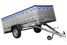 Großer Anhänger 750 kg GARDEN TRAILER 264 KIPP mit Bordwandaufsatz [zusätzliche 40 cm], Stützrad und blauer Flachplane-Neu