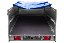Laden Sie das Bild in den Galerie-Viewer, Großer Anhänger 750 kg GARDEN TRAILER 264 KIPP mit Bordwandaufsatz [zusätzliche 40 cm], Stützrad und blauer Flachplane-Neu