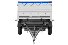 Laden Sie das Bild in den Galerie-Viewer, Großer Anhänger 750 kg GARDEN TRAILER 264 KIPP mit Bordwandaufsatz [zusätzliche 40 cm], Stützrad und blauer Flachplane-Neu