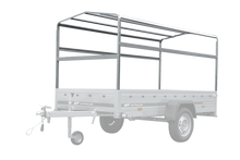 Laden Sie das Bild in den Galerie-Viewer, Zweiachsanhänger 264×150 UNITRAILER GARDEN 265/2 KIPP mit Rahmen H-1100 und blauer Plane-Neu