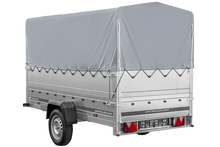 Laden Sie das Bild in den Galerie-Viewer, Kfz Anhänger mit Plane GARDEN TRAILER 264 KIPP [mit Stützrad, zusätzlichen Bordwänden, Hochplane und Hochspriegel]-Neu