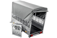Laden Sie das Bild in den Galerie-Viewer, Kippanhänger Garden Trailer 200 KIPP 200×106 cm 750 kg mit Laubgitteraufsatz, Hochplane, Hochspriegel und Stützrad-Neu