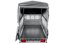 Laden Sie das Bild in den Galerie-Viewer, Kippanhänger Garden Trailer 200 KIPP 200×106 cm 750 kg mit Laubgitteraufsatz, Hochplane, Hochspriegel und Stützrad-Neu