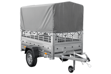 Laden Sie das Bild in den Galerie-Viewer, Kippanhänger Garden Trailer 200 KIPP 200×106 cm 750 kg mit Laubgitteraufsatz, Hochplane, Hochspriegel und Stützrad-Neu